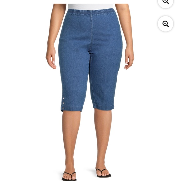 Just My Size Women’s Plus Bling Tab Med. Stonewash Stone Capri Pants 1X (16W) - Picture 4 of 13